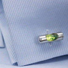 Load image into Gallery viewer, AccuLevel Rhodium Plated Stainless Steel Cufflinks Wearing