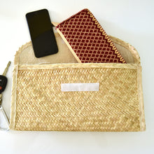 Load image into Gallery viewer, Artisan Eco Palm Leaf Straw Clutch Bag with Sequin Stripes Back