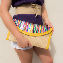 Load image into Gallery viewer, Artisan Eco Palm Leaf Straw Clutch Bag with Sequin Stripes Carry